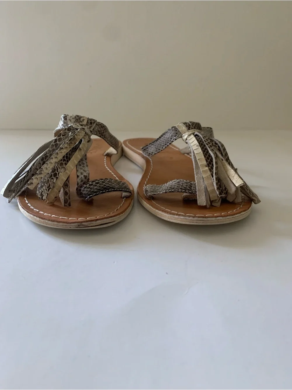 L*Space by Cocobelle Leather Fringe Sandal in Natural Animal Print, Snake, 6.5